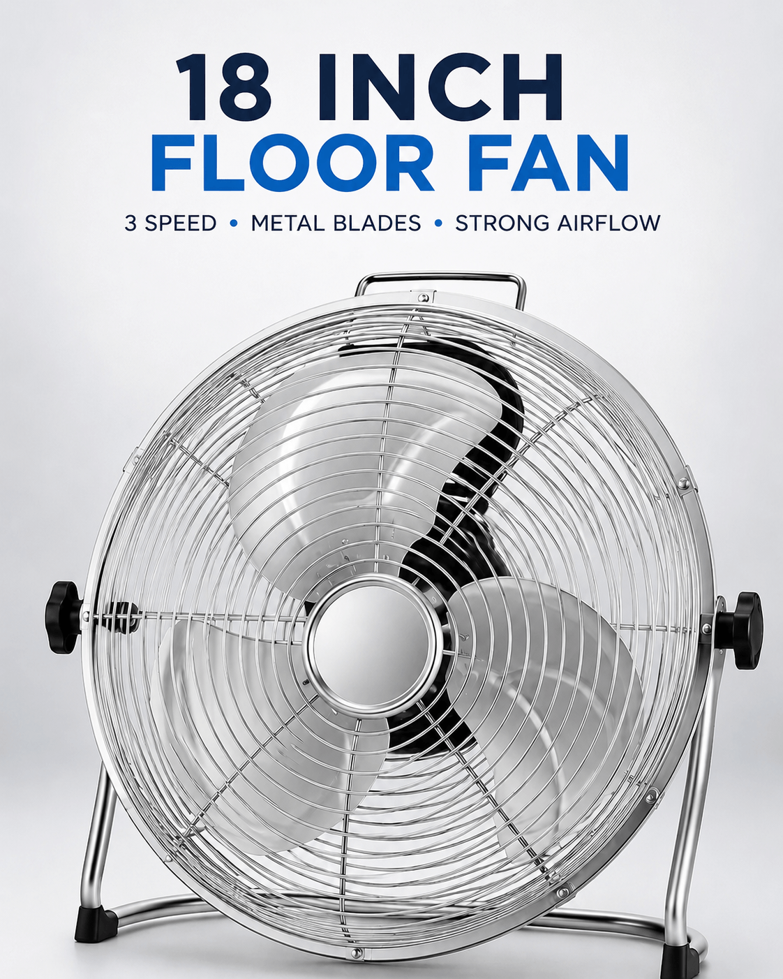 18-inch 140W floor fan with 3 speeds and metal blades for powerful cooling in Kuwait