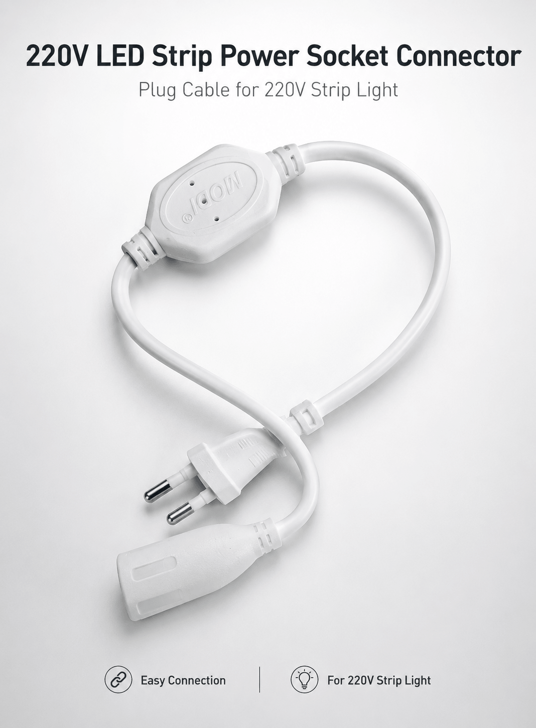 220V LED strip power socket connector plug cable for 220V strip light, easy connection accessory
