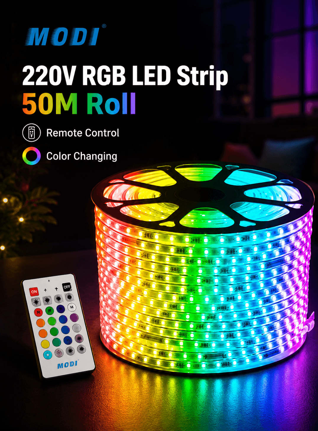 220V RGB LED strip light 50M roll with remote controller for color changing indoor and outdoor decorative lighting in Kuwait