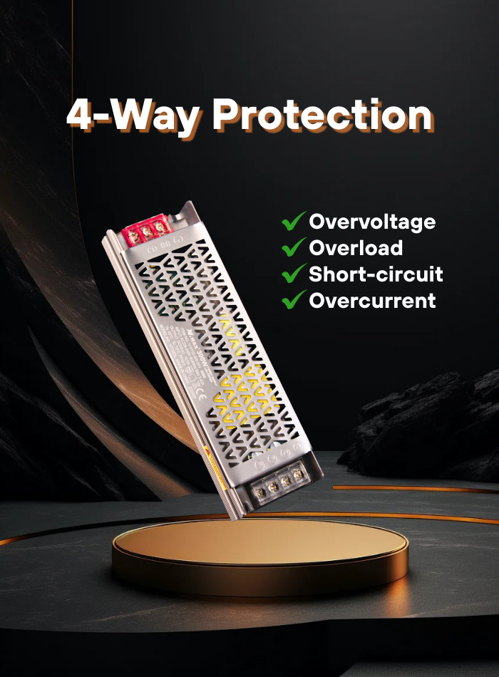 24V LED Driver with overload, overvoltage, overcurrent, and short-circuit protection