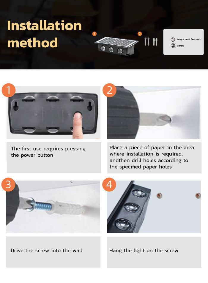 Solar-Powered Outdoor Wall  Light - Warm White 3000K