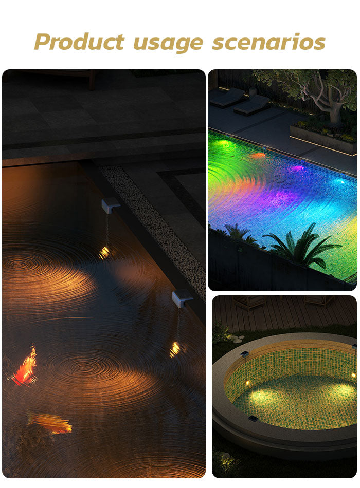 3000K warm white and RGB solar LED light for swimming pools
