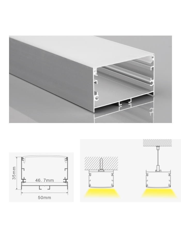 Surface Mounted, Pendent Mounted 2M LED Profile , Size:50mmx35mm