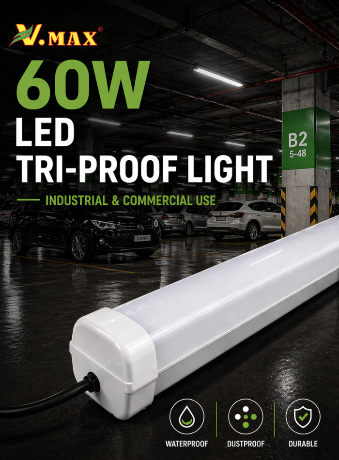 60W LED tri-proof light for industrial use waterproof dustproof lighting for parking garage and warehouse in Kuwait
