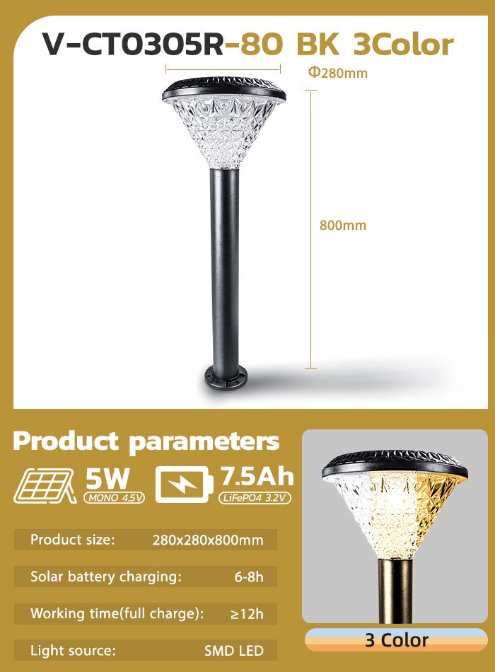 Outdoor Solar Garden Light for Villa Landscape and Courtyard