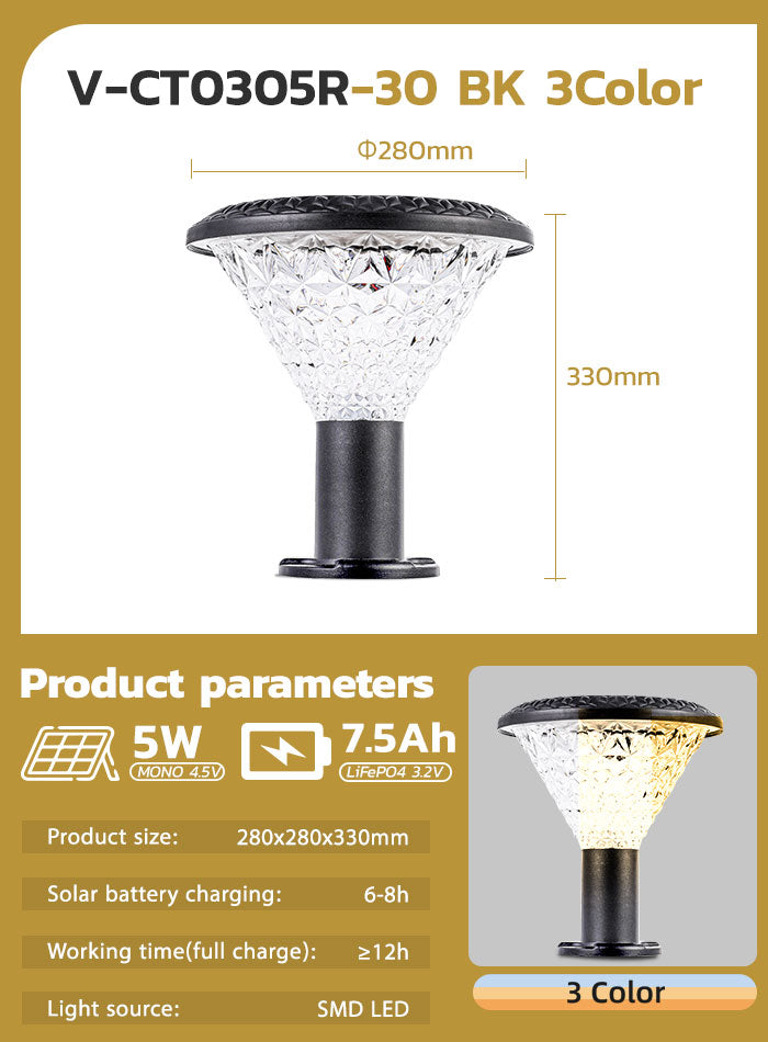 Solar Post Cap Light Outdoor Waterproof Garden Courtyard Fence Wall Lamp