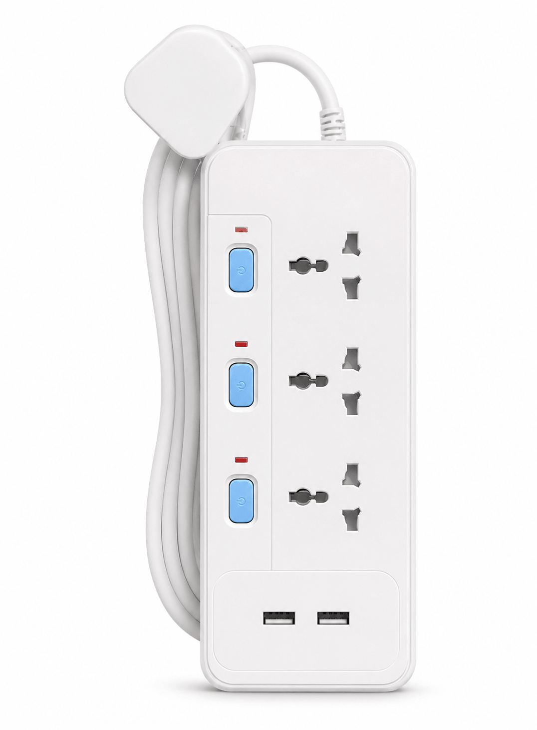 موزع كهرباء عالمي – 4 منافذ مع منفذ USB ومفتاحين مدمجين