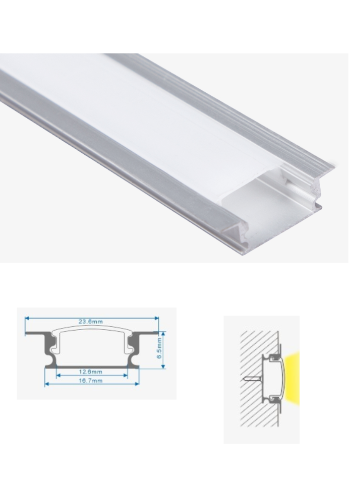 Aluminum LED profile for recessed,2M, Size:17MMX7MM