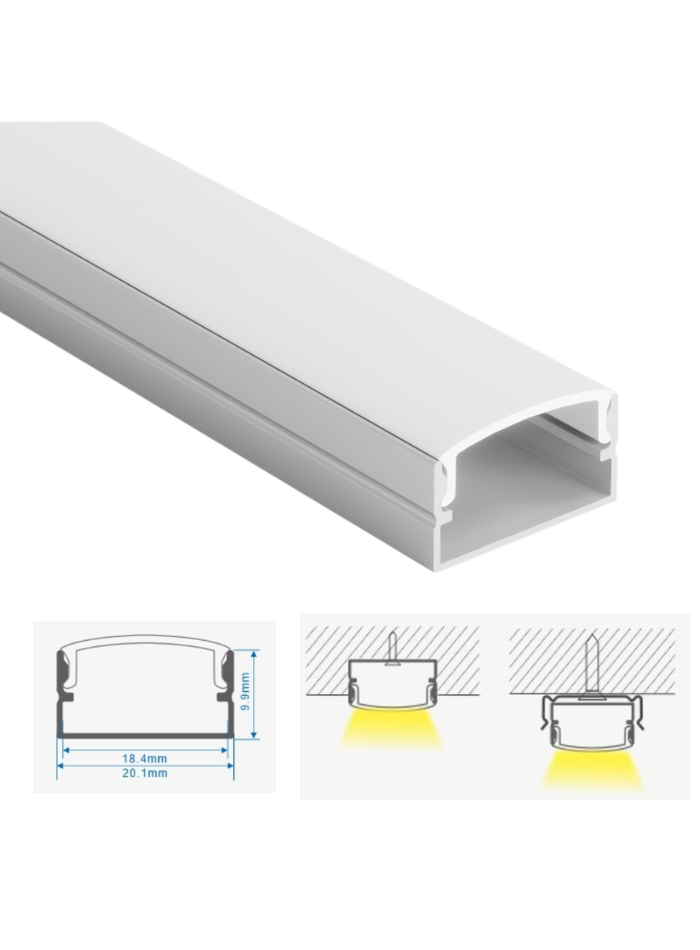 Aluminum LED profile for surface mounted 2M, size: 20MMX10MM