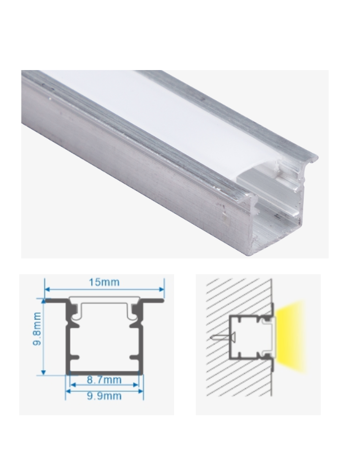Aluminum LED profile for recessed 2M, Size:10MMX10MM
