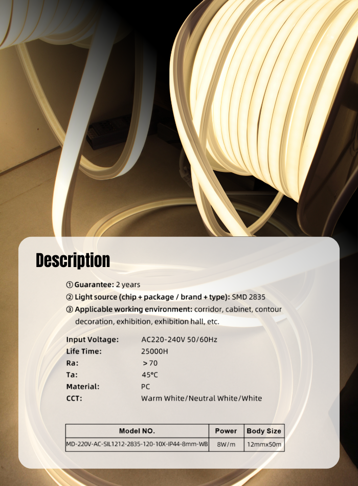 شريط إضاءة LED - إضاءة LED 220 فولت للاستخدام الداخلي والخارجي - 50 مترًا/لفة