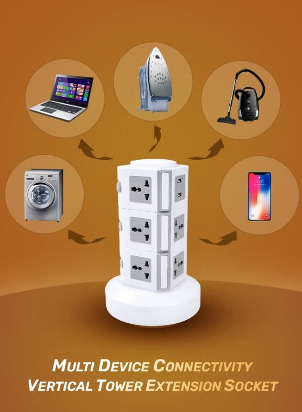 MODI Vertical Power Socket Outlet with 2 USB Ports