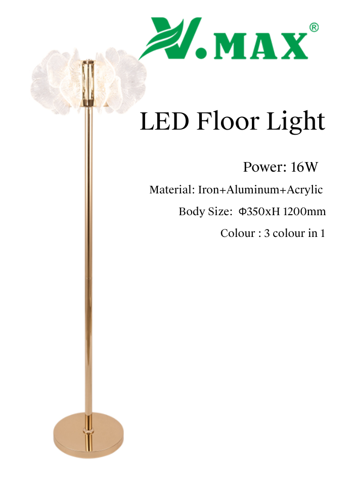 Modern acrylic floor lamp with elegant petal design and 3 color LED light for bedroom and study