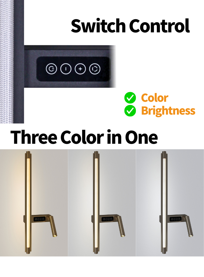 Adjustable LED wall light for bedrooms and reading corners, featuring touch control for brightness and color temperature