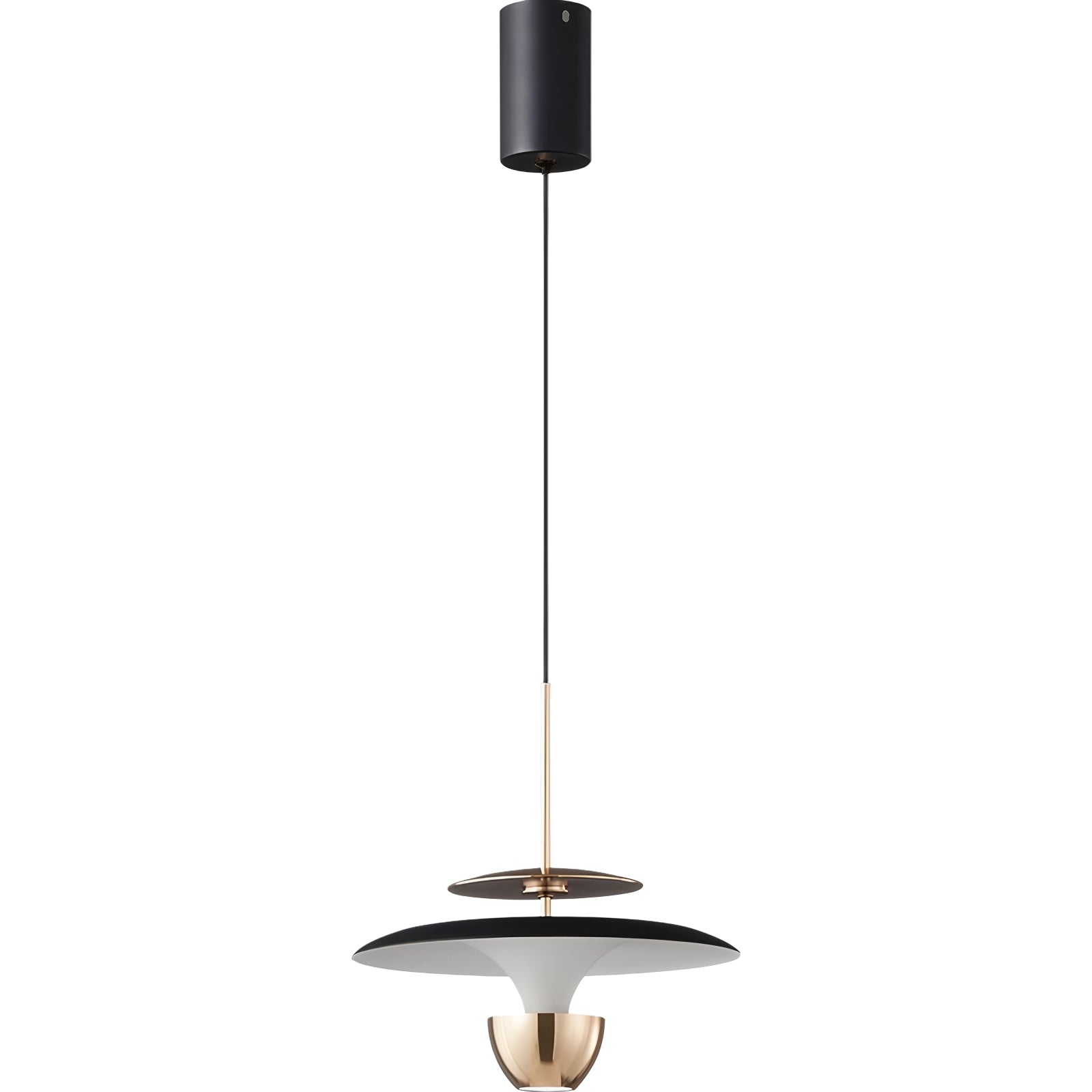 Elegant gold pendant light with adjustable cable – adds warmth to dining or bar spaces