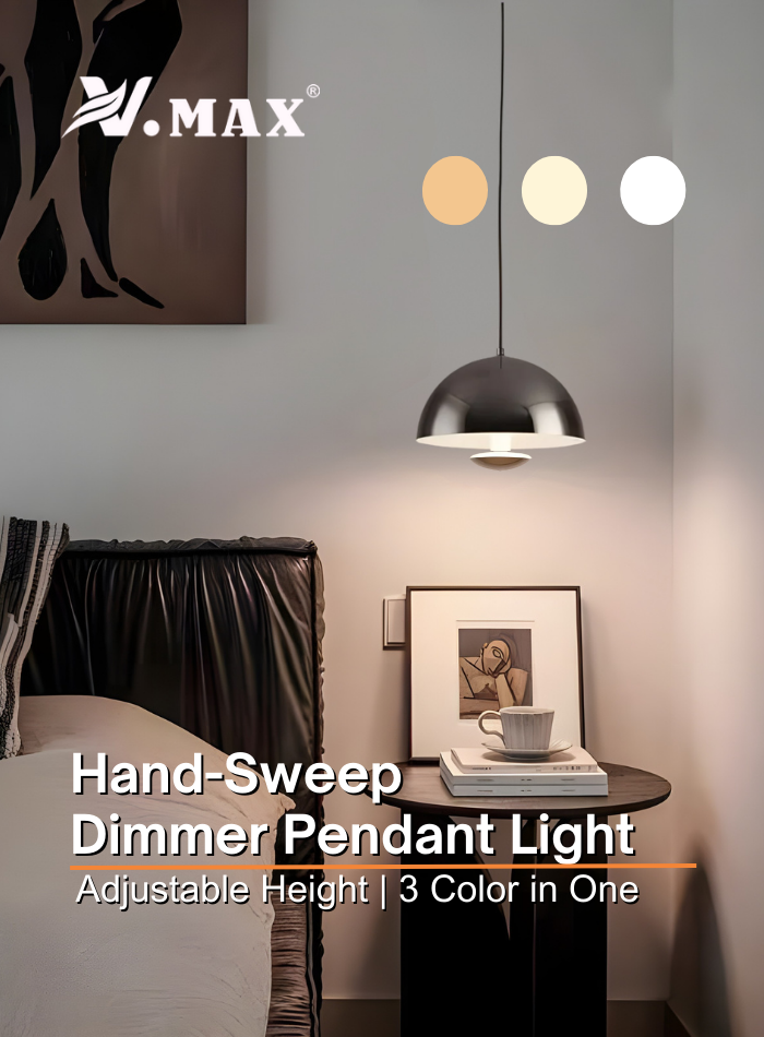 Bedside LED pendant light with adjustable height and touch-free hand sensor — ideal for modern bedrooms