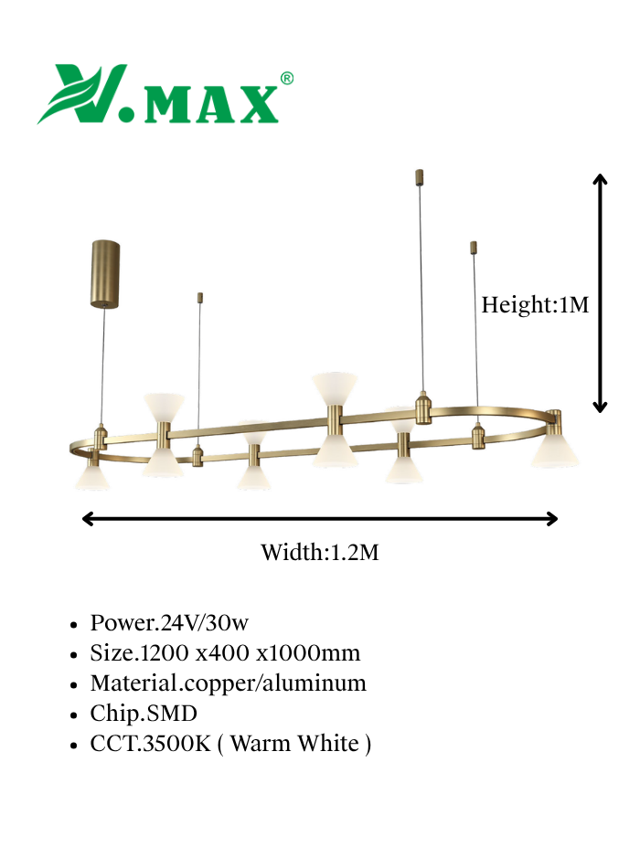 Brass chandelier size 120cm with dimensions and specifications for dining lighting in Kuwait