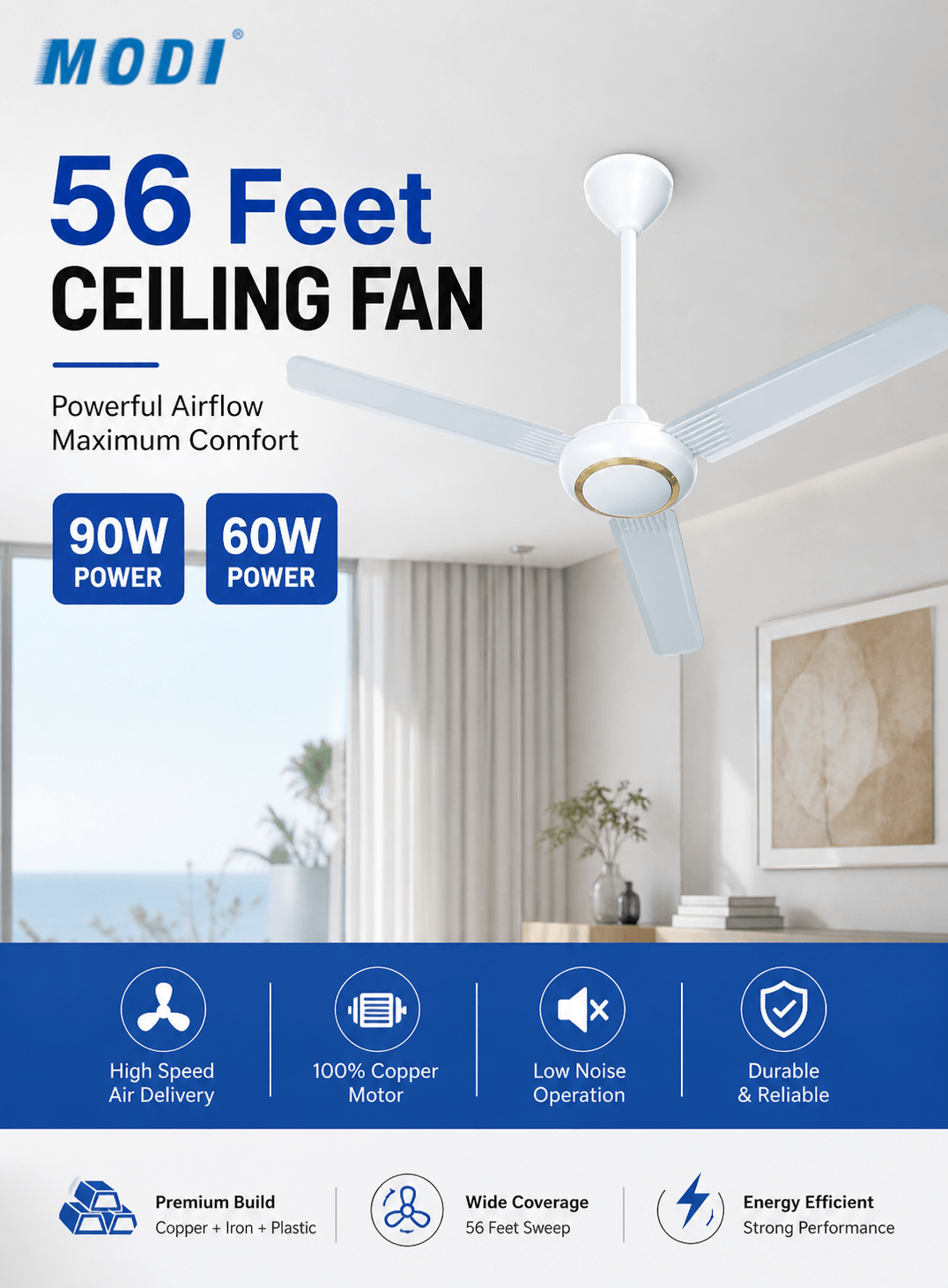 56 inch ceiling fan in Kuwait for home cooling energy saving fan