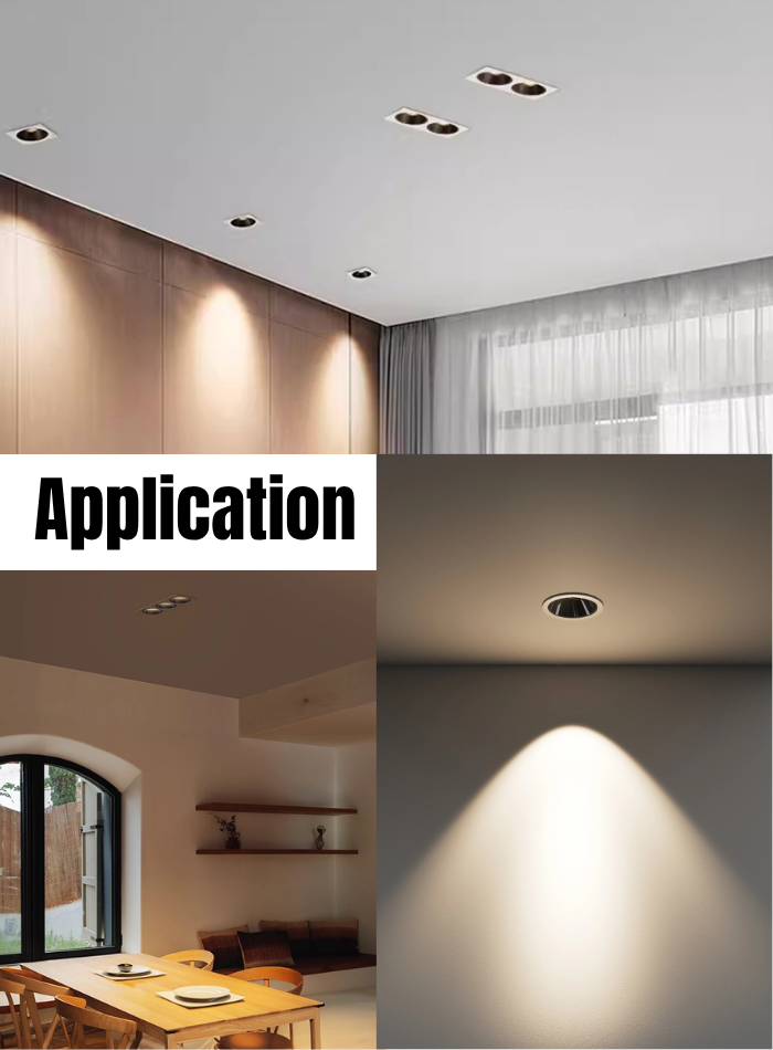 7cm iron recessed spot light fitting installed in modern room or shop ceiling.