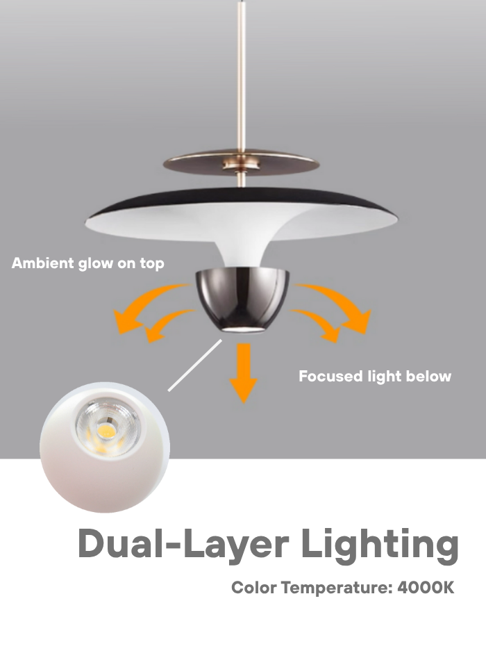 Pendant light with dual glow design – uplight for ambiance, downlight for focus