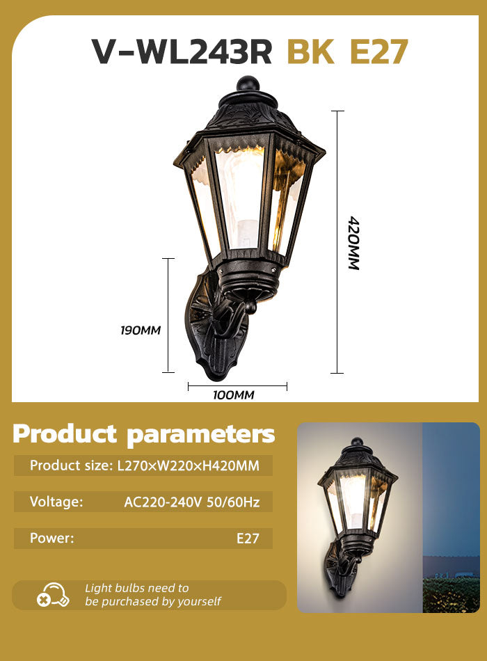 Weatherproof outdoor wall lantern with elegant black/white finish, perfect for lighting gardens, pathways, and corridors in Kuwait’s climate