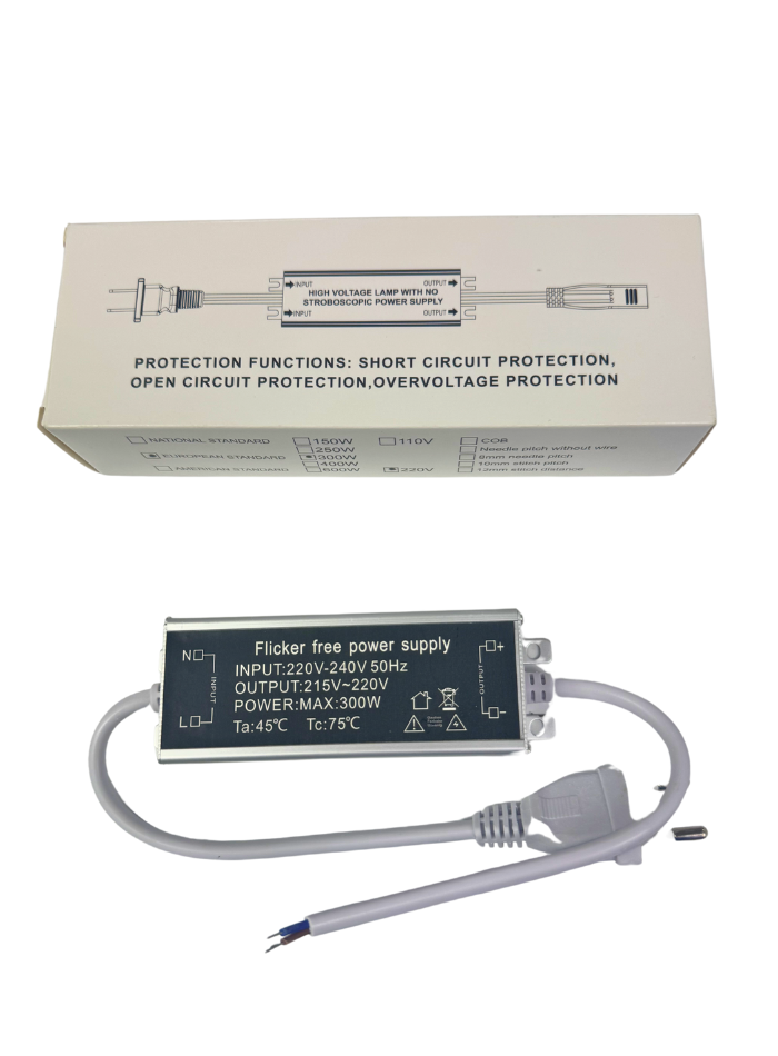 Flicker-free LED driver for 220V LED strip lights, 300W real load, anti-flicker controller for photography, video recording, and stable lighting performance