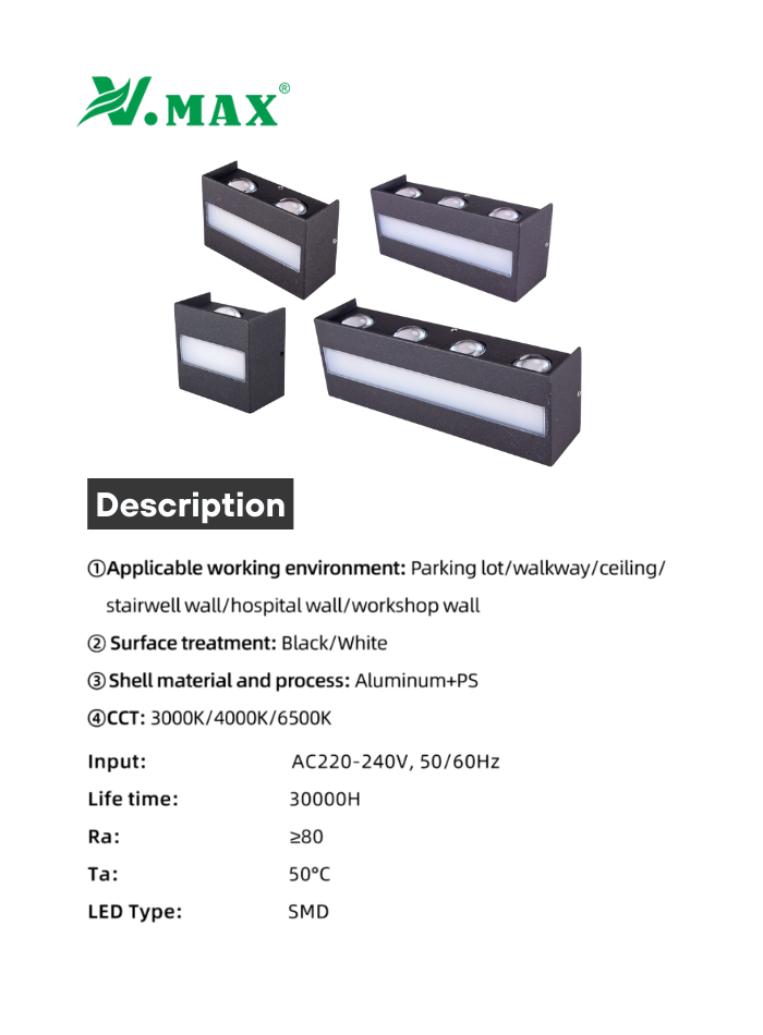 High CRI LED wall light with die-cast aluminum housing for bright and clear illumination