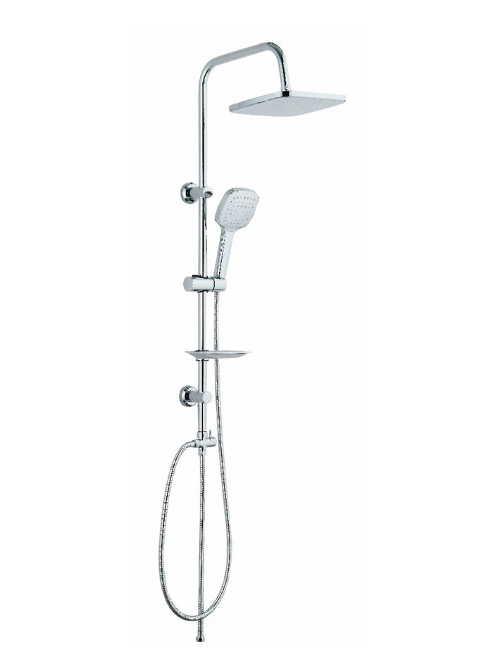 Full original chrome shower column kit with hand shower, tray, diverter and metal hoses