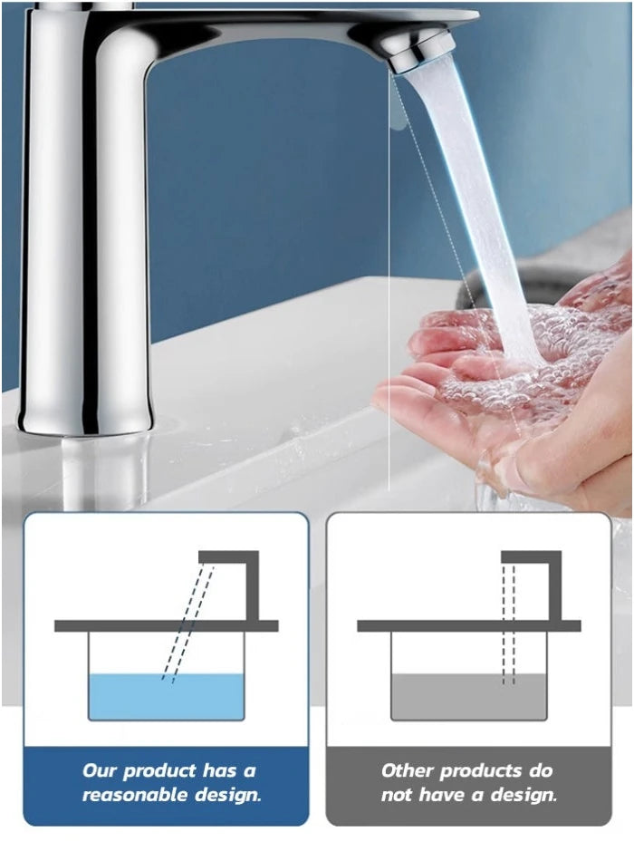 Chrome basin mixer water stream and spout reach illustration
