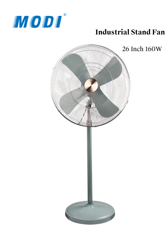 MODI industrial stand fan 26 inch 160W heavy duty cooling fan for warehouse, shop, garage and outdoor use in Kuwait.
