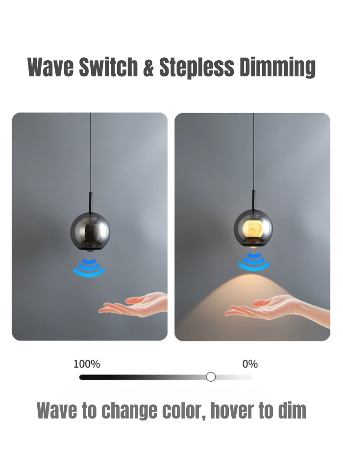 Stylish 10W dimmable LED pendant light with hand-wave control, adjustable cord, perfect for bedroom bedside, bars, and cafés in Kuwait