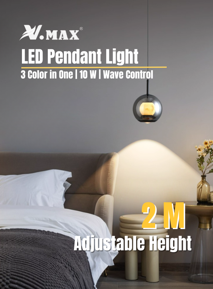 Stylish 10W dimmable LED pendant light with hand-wave control, adjustable cord, perfect for bedroom bedside, bars, and cafés in Kuwait