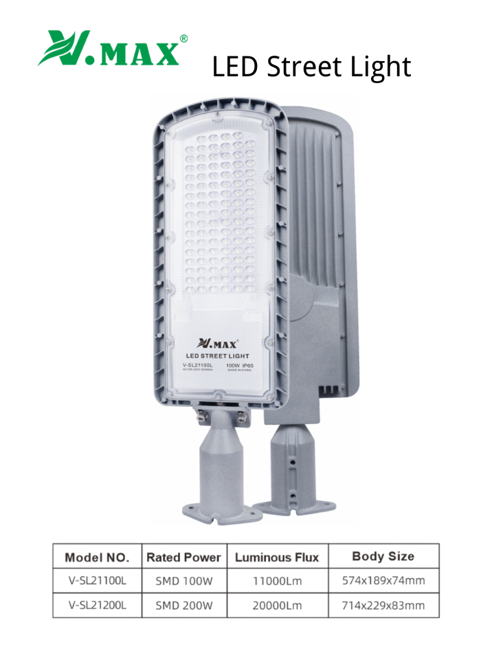 High lumen LED street light in Kuwait, die-cast aluminum body, 100W and 200W options.