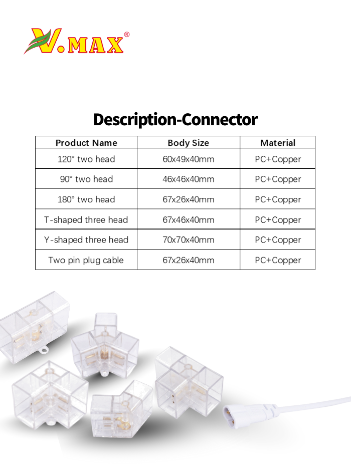 Different connector types for DIY LED tube light splicing design