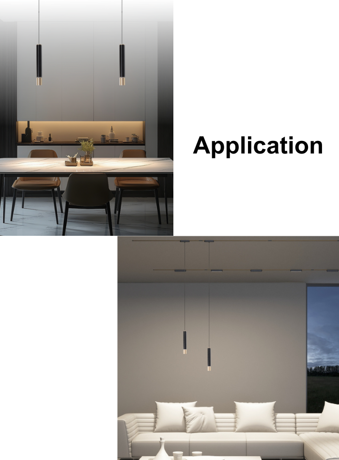 Magnetic pendant light ideal for dining room and living room, dual lighting, flicker-free, anti-glare.