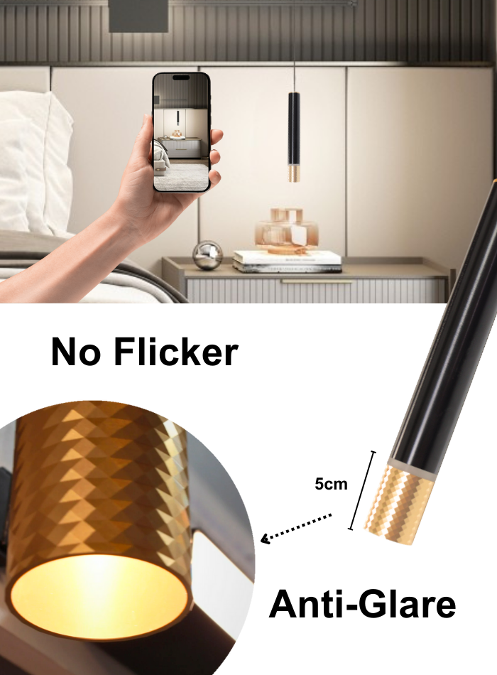 Magnetic pendant light with dual lighting, anti-glare and no flicker, high CRI for home use.