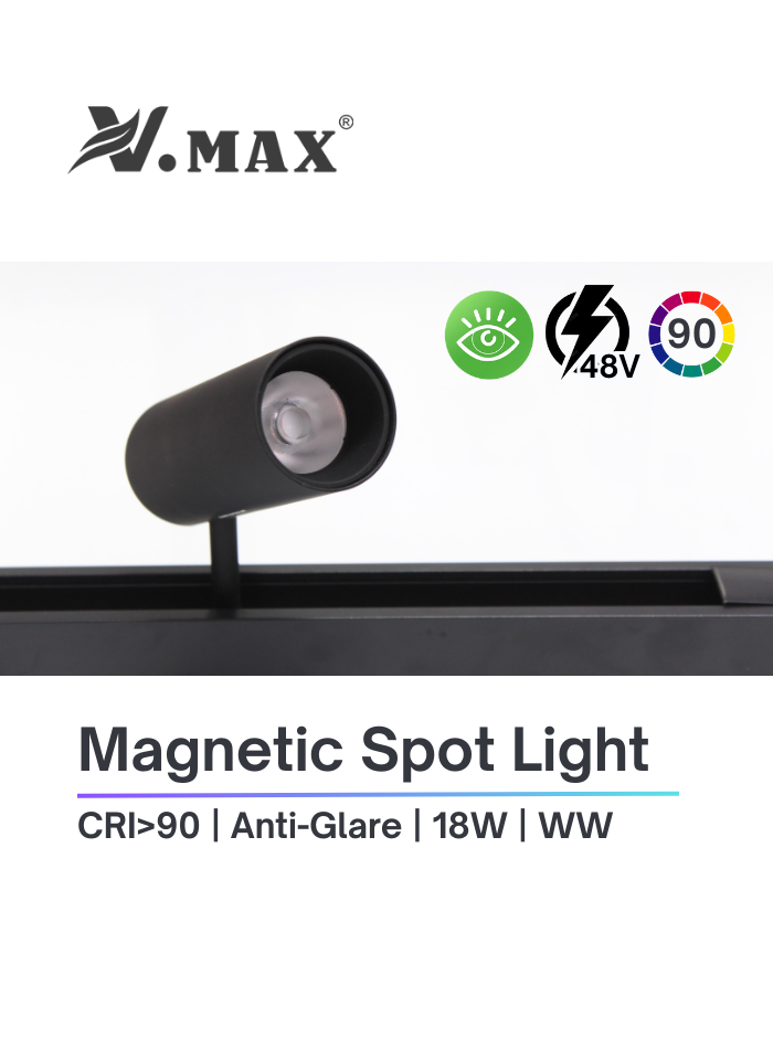 Magnetic track spotlight with high CRI, flicker-free and anti-glare lighting, adjustable angle, strong magnetic design