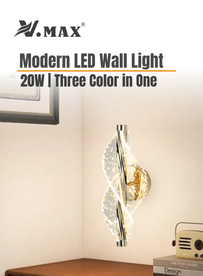 مصباح حائطي أكريليك مودرن LED مع إضاءة ثلاثية الألوان للغرف والممرات