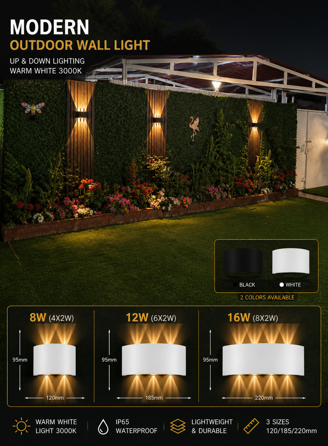 outdoor garden wall lighting with modern waterproof up down wall lights warm white 3000k