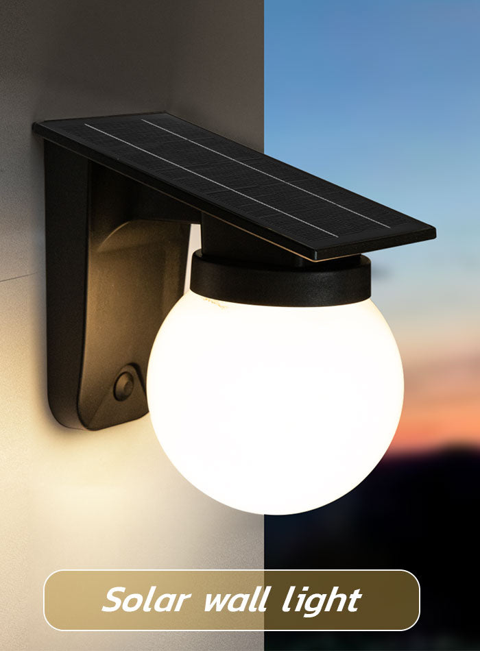 Modern solar outdoor wall lamp with globe design, ideal for garden walls and villa gate columns in Kuwait.