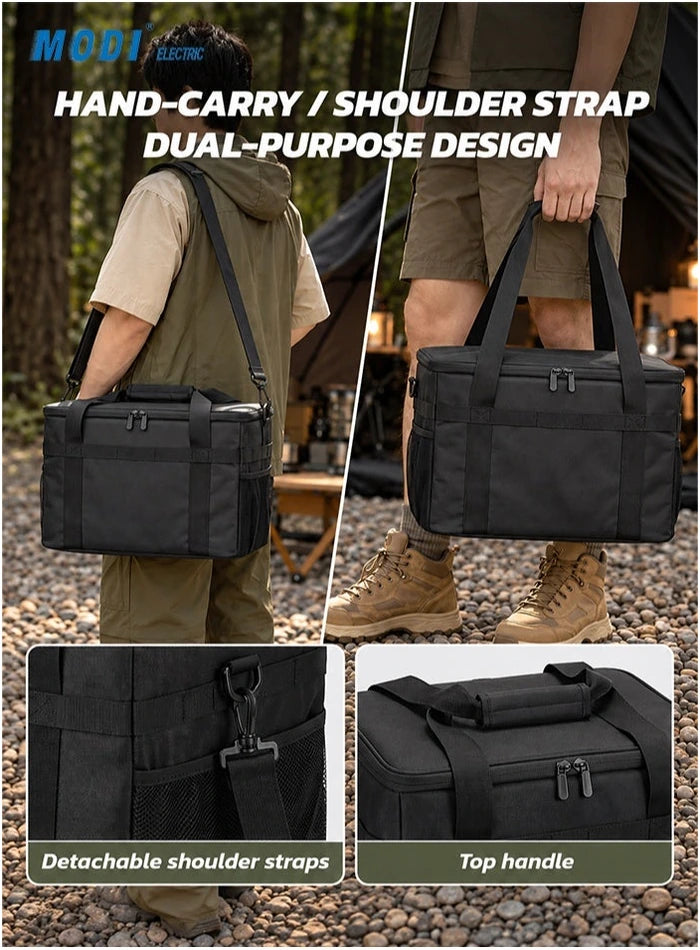 MODI cooler bag carried by its handles and detachable shoulder strap