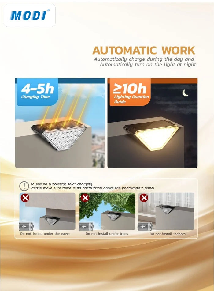 MODI solar stair light automatic charging and dusk-to-dawn operation
