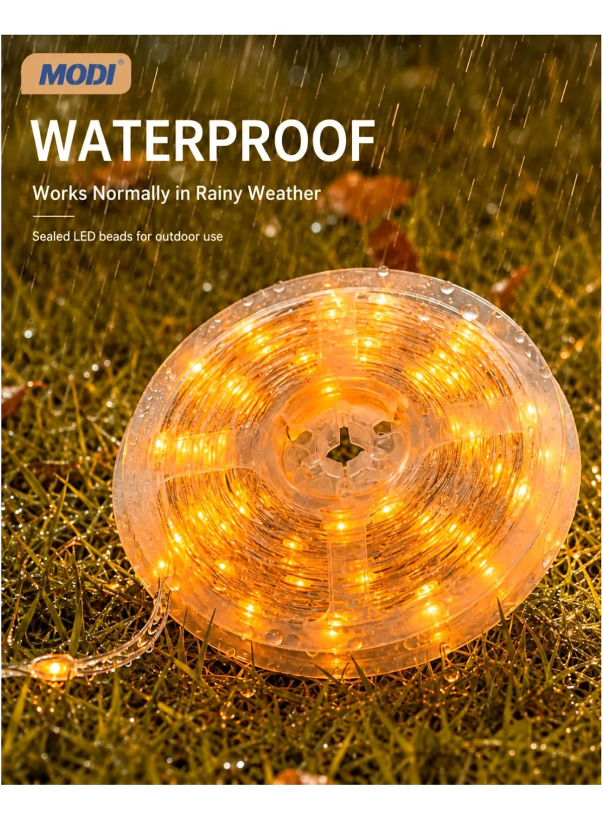 MODI IP65 outdoor solar string lights on storage reel
