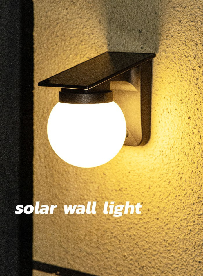 Solar-powered outdoor wall light with 3 color modes for villa entrance, garden, and gate pillar lighting