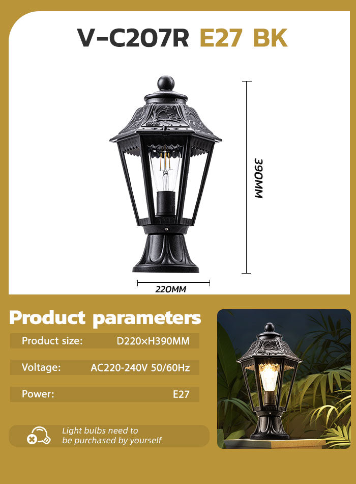 Outdoor hexagonal wall lamp, perfect for fence pillars and garden lighting in Kuwaiti homes