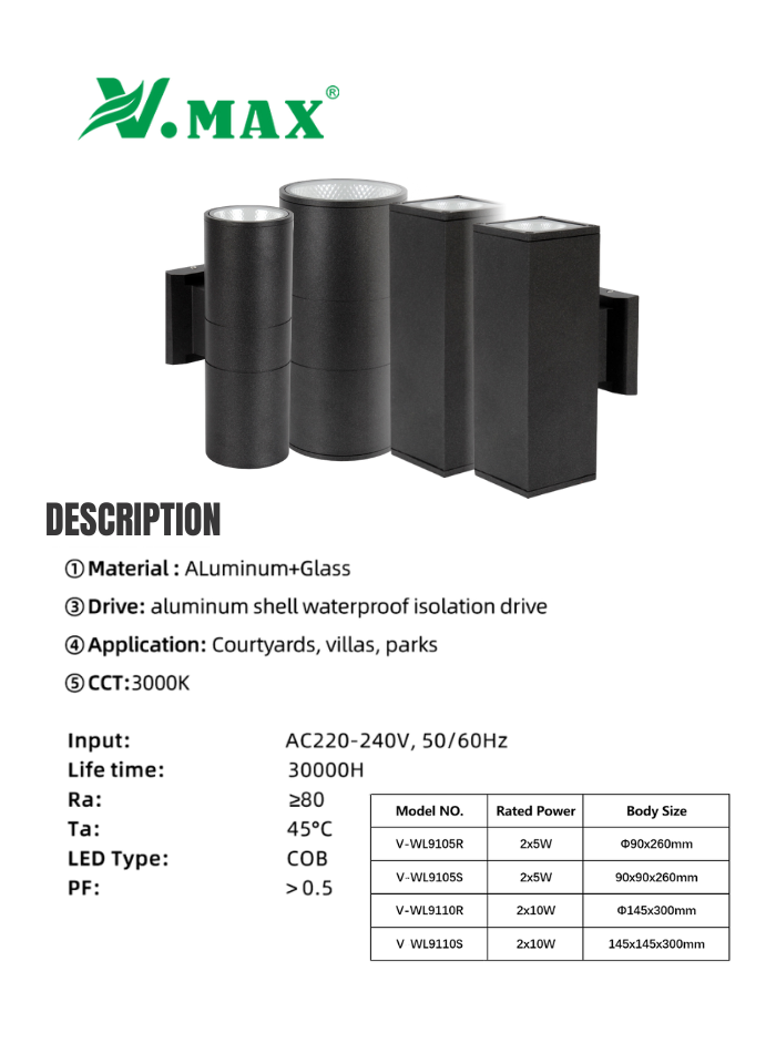 LED outdoor wall light installed on garden wall and patio, perfect for modern exterior decoration.