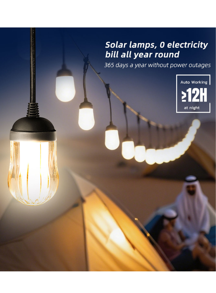 سلسلة إضاءة LED تعمل بالطاقة الشمسية بطول 10 أمتار مع 20 مصباحًا - لون أبيض دافئ - اشترِ واحدة واحصل على الثانية مجانًا