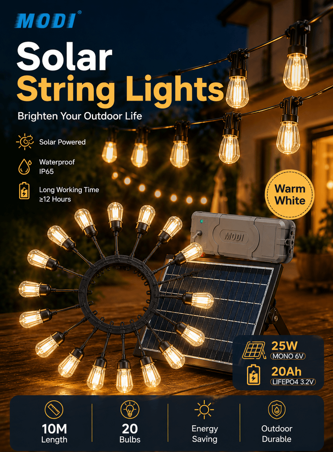 waterproof solar string lights outdoor warm white Kuwait