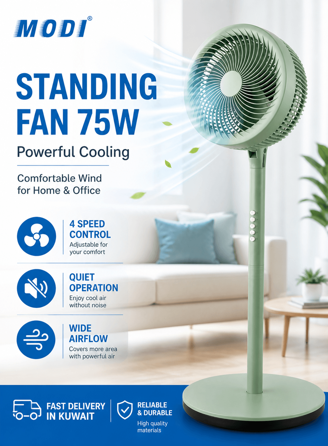 Pedestal fan in Kuwait 4 speed quiet standing fan with strong airflow