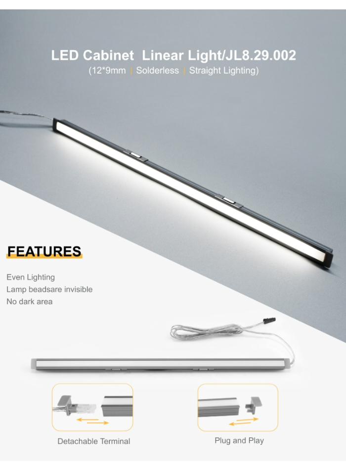 Detailed view of recessed installation for COB LED linear light, showing mounting clips and slot dimensions for clean finish